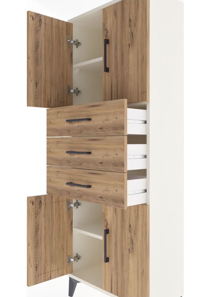 Arges Dolap 3 Raflı 3 Çekmeceli 4 Kapaklı 60X30X163 Aytaşı-Çam indirimleri