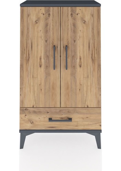 Arges Komodin 3 Raflı Tek Çekmeceli 2 Kapaklı 60X30X106 Antrasit-Çam