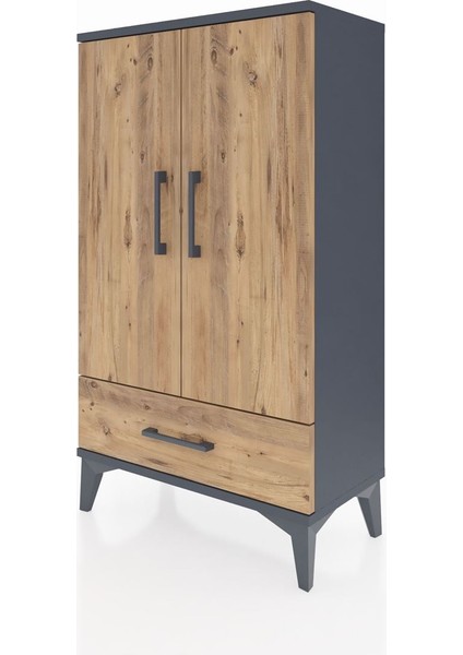 Arges Komodin 3 Raflı Tek Çekmeceli 2 Kapaklı 60X30X106 Antrasit-Çam indirimleri