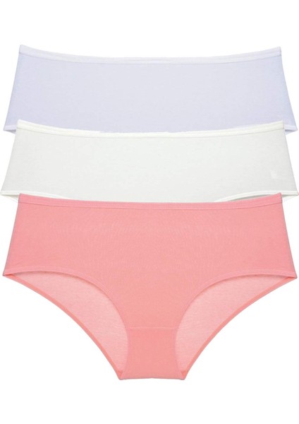 3 Adet Kadın Yüksek Bel Bato Külot Beyaz Krem Pudra