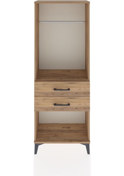 Arges Dolap Tek Raflı 2 Çekmeceli Tek Askılı 60X30X163 Çam-Çam