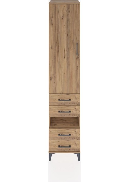 Hyperion Dolap 4 Raflı 4 Çekmeceli Tek Kapaklı 44X44X221 Çam-Çam