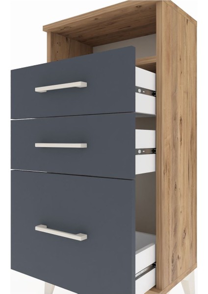 Arges Komodin Tek Raflı 3 Çekmeceli 44X30X96 Çam-Antrasit indirimleri