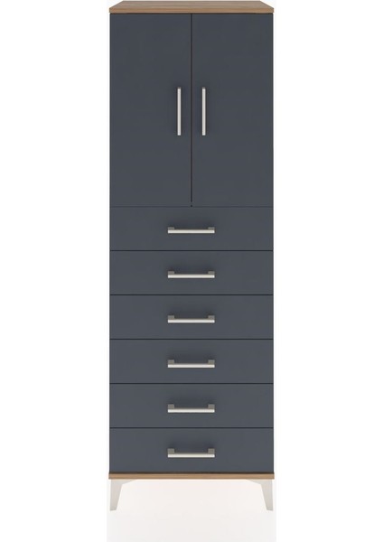 Hyperion Dolap Tek Raflı 6 Çekmeceli 2 Kapaklı 60X44X182 Çam-Antrasit