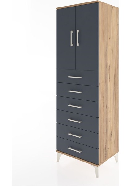 Hyperion Dolap Tek Raflı 6 Çekmeceli 2 Kapaklı 60X44X182 Çam-Antrasit modelleri