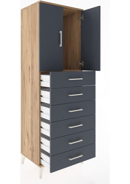 Hyperion Dolap Tek Raflı 6 Çekmeceli 2 Kapaklı 60X44X182 Çam-Antrasit fırsatları