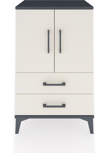 Hyperion Komodin 2 Raflı 2 Çekmeceli 2 Kapaklı 60X44X96 Antrasit-Aytaşı