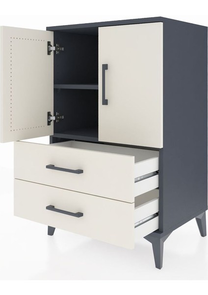 Hyperion Komodin 2 Raflı 2 Çekmeceli 2 Kapaklı 60X44X96 Antrasit-Aytaşı fırsatları