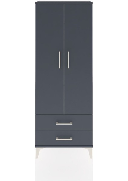 Arges Dolap 2 Raflı 2 Çekmeceli Tek Askılı 60X30X163 Antrasit-Antrasit