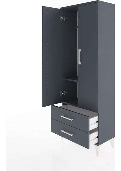 Arges Dolap 2 Raflı 2 Çekmeceli Tek Askılı 60X30X163 Antrasit-Antrasit fırsatları