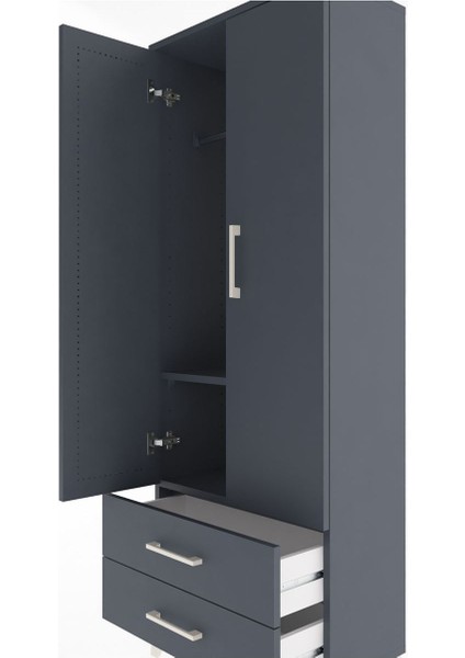 Arges Dolap 2 Raflı 2 Çekmeceli Tek Askılı 60X30X163 Antrasit-Antrasit indirimleri