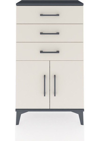 Arges Komodin Tek Raflı 3 Çekmeceli 2 Kapaklı 60X30X106 Antrasit-Aytaşı