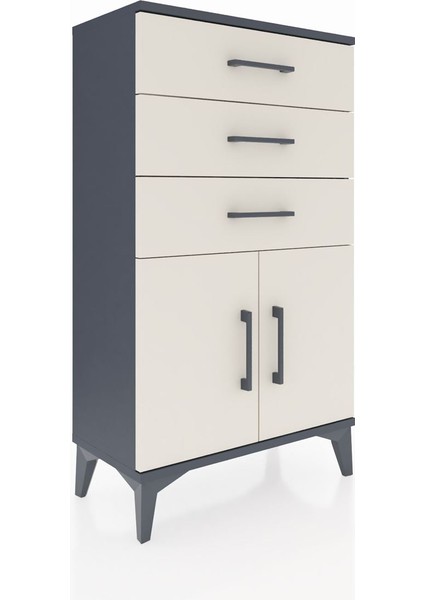 Arges Komodin Tek Raflı 3 Çekmeceli 2 Kapaklı 60X30X106 Antrasit-Aytaşı fırsatları