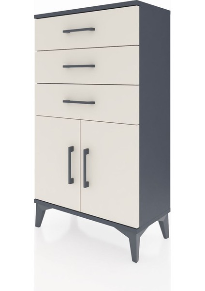 Arges Komodin Tek Raflı 3 Çekmeceli 2 Kapaklı 60X30X106 Antrasit-Aytaşı indirimleri