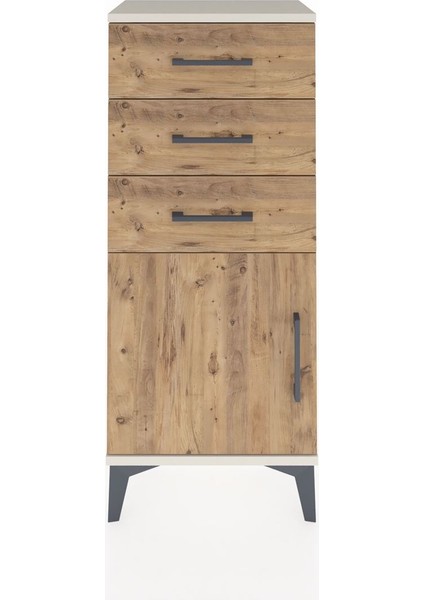 Arges Komodin Tek Raflı 3 Çekmeceli Tek Kapaklı 44X30X106 Aytaşı-Çam