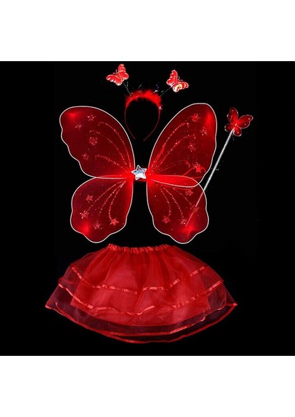 Kırmızı Kelebek Kostümü - Kırmızı Kelebek Kostüm Aksesuar Seti 4 Parça