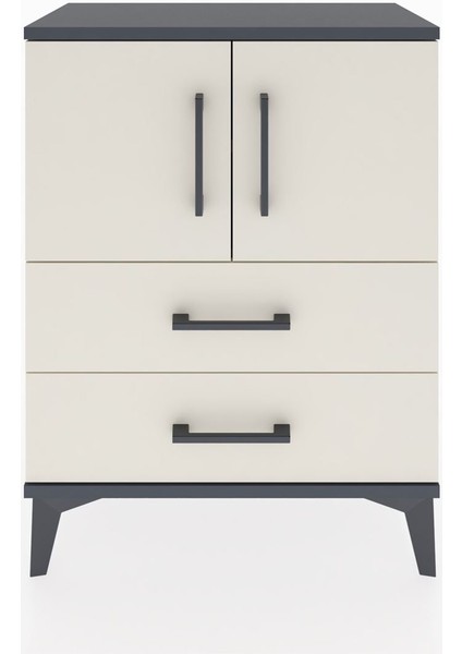 Arges Komodin 2 Raflı 2 Çekmeceli 2 Kapaklı 60X30X80 Antrasit-Aytaşı