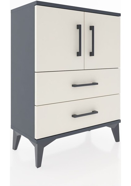 Arges Komodin 2 Raflı 2 Çekmeceli 2 Kapaklı 60X30X80 Antrasit-Aytaşı fiyatları