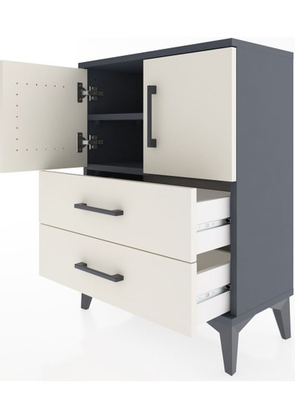 Arges Komodin 2 Raflı 2 Çekmeceli 2 Kapaklı 60X30X80 Antrasit-Aytaşı fırsatları