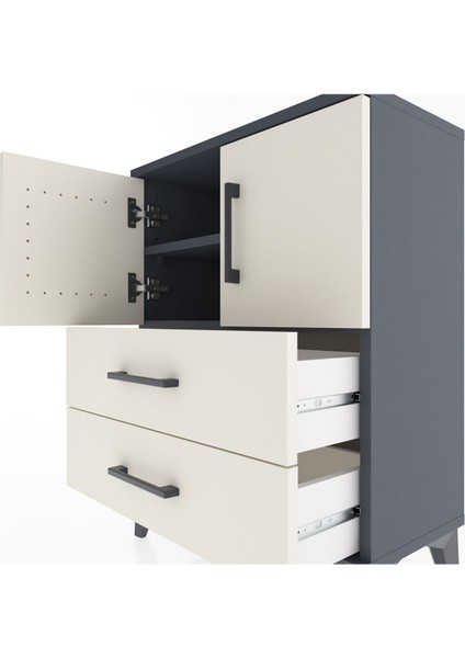 Arges Komodin 2 Raflı 2 Çekmeceli 2 Kapaklı 60X30X80 Antrasit-Aytaşı indirimleri
