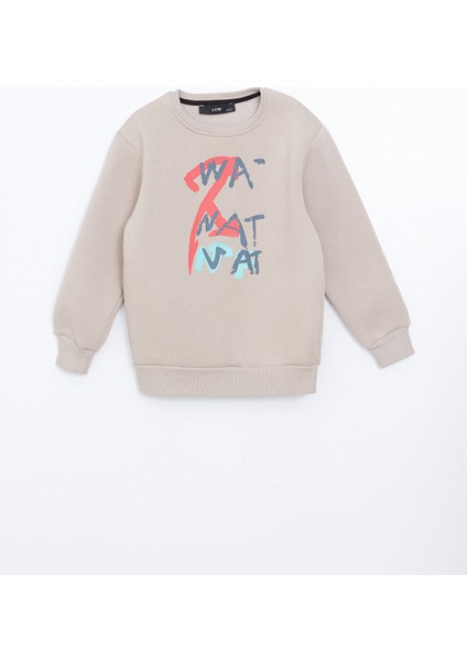 Yeni Sezon Bisiklet Yaka Baskılı Erkek Çocuk Sweatshirt