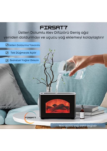 3D Alev Şömine Hava Nemlendirici 270ML Led'li Buharlık Aromaterapi Difüzör Led'li Hava Nemlendirici fırsatları