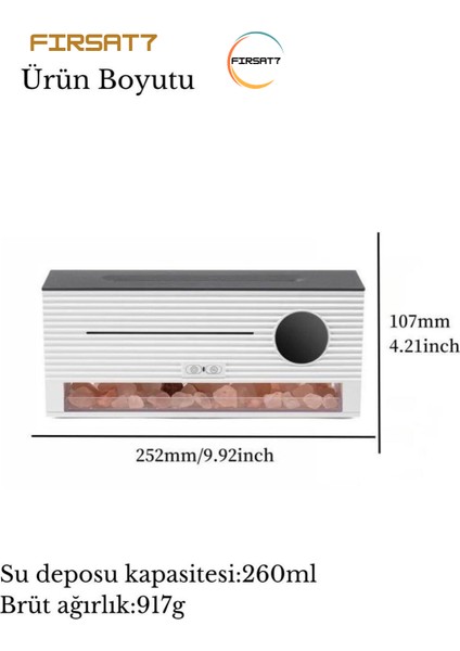 Ultrasonik Şömine Saat Alarm Göstergeli Hava Nemlendiricisi 260ML Taşlı Aroma Difüzör Buhar Makinesi