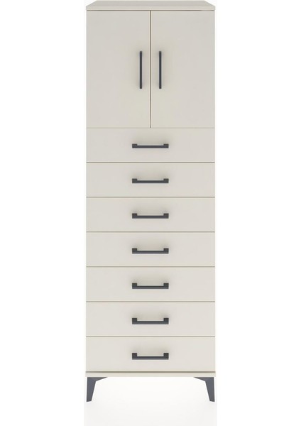 Hyperion Dolap Tek Raflı 7 Çekmeceli 2 Kapaklı 60X44X182 Aytaşı-Aytaşı