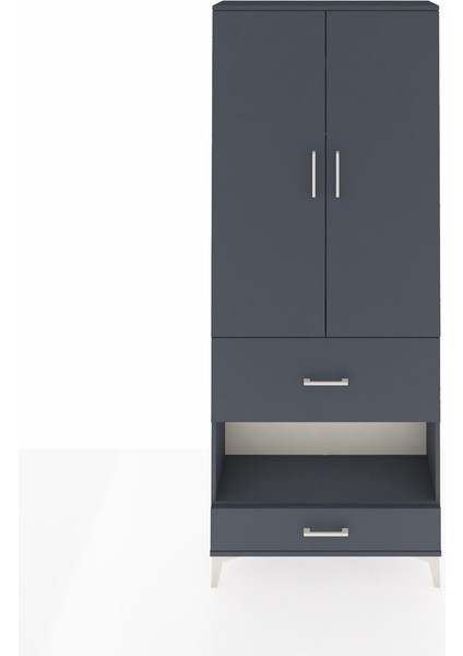 Arges Dolap 3 Raflı 2 Çekmeceli Tek Askılı 88X30X221 Antrasit-Antrasit