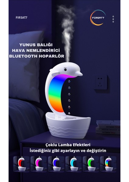 Yunus Balığı Hava Nemlendirici Bluetooth Hoparlör 400ML Damlacıklı Rgb Ledli Gece Lambası Buharlık
