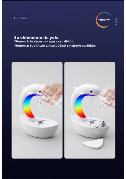 Yunus Balığı Hava Nemlendirici Bluetooth Hoparlör 400ML Damlacıklı Rgb Ledli Gece Lambası Buharlık