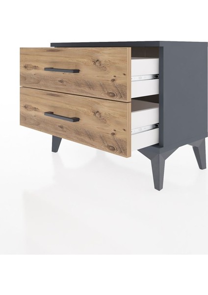 Arges Komodin 2 Çekmeceli 60X30X48 Antrasit-Çam fırsatları