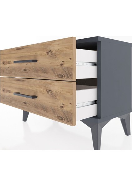 Arges Komodin 2 Çekmeceli 60X30X48 Antrasit-Çam indirimleri