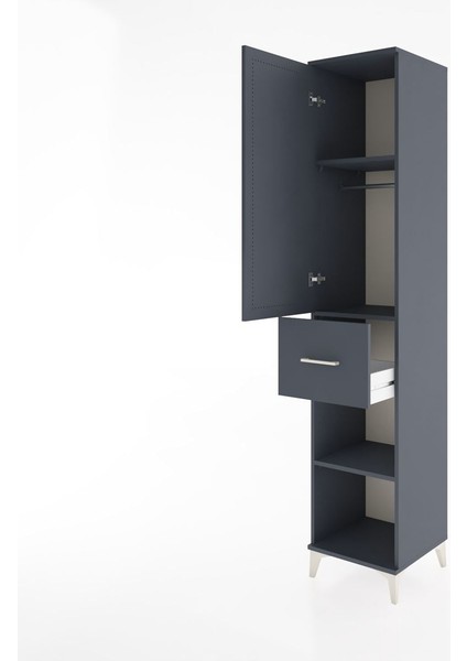 Hyperion Dolap 3 Raflı Tek Çekmeceli Tek Askılı 44X44X221 Antrasit-Antrasit fırsatları