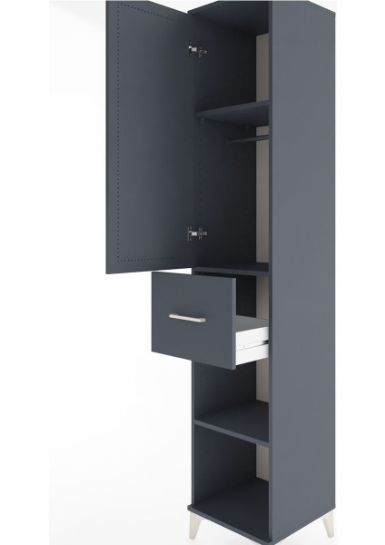 Hyperion Dolap 3 Raflı Tek Çekmeceli Tek Askılı 44X44X221 Antrasit-Antrasit indirimleri