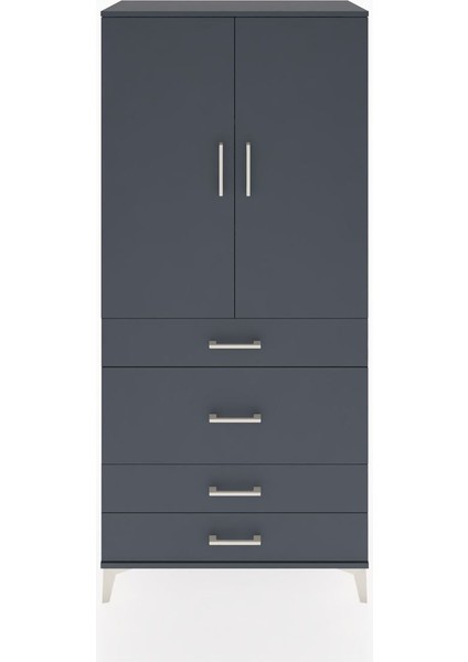 Hyperion Dolap 3 Raflı 4 Çekmeceli 2 Kapaklı 88X44X195 Antrasit-Antrasit