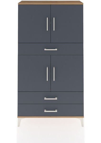 Arges Dolap 4 Raflı 3 Çekmeceli 4 Kapaklı 88X30X163 Çam-Antrasit