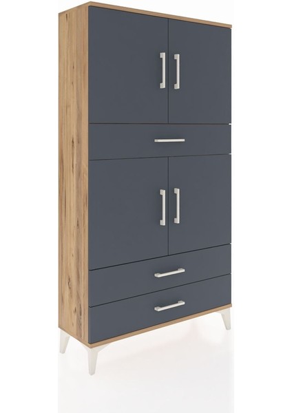 Arges Dolap 4 Raflı 3 Çekmeceli 4 Kapaklı 88X30X163 Çam-Antrasit fiyatları