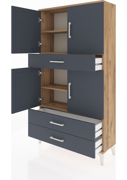 Arges Dolap 4 Raflı 3 Çekmeceli 4 Kapaklı 88X30X163 Çam-Antrasit fırsatları