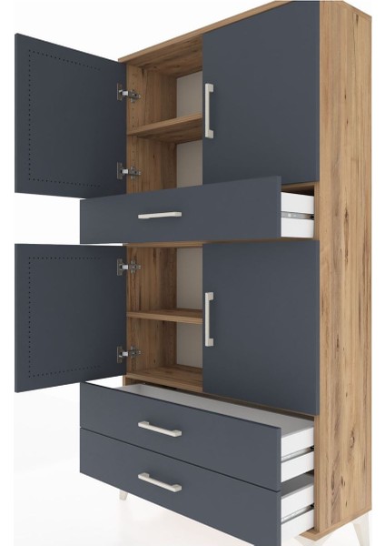 Arges Dolap 4 Raflı 3 Çekmeceli 4 Kapaklı 88X30X163 Çam-Antrasit indirimleri