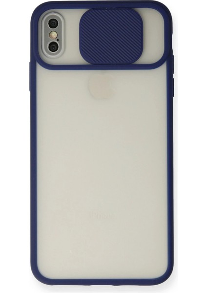 iPhone Xs Max Kılıf Palm Buzlu Kamera Sürgülü Silikon - Lacivert - MKR026997-7505