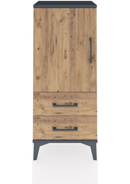 Arges Komodin 2 Raflı 2 Çekmeceli Tek Kapaklı 44X30X106 Antrasit-Çam