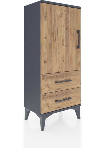 Arges Komodin 2 Raflı 2 Çekmeceli Tek Kapaklı 44X30X106 Antrasit-Çam fiyatları