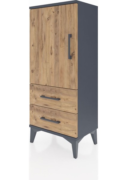 Arges Komodin 2 Raflı 2 Çekmeceli Tek Kapaklı 44X30X106 Antrasit-Çam modelleri