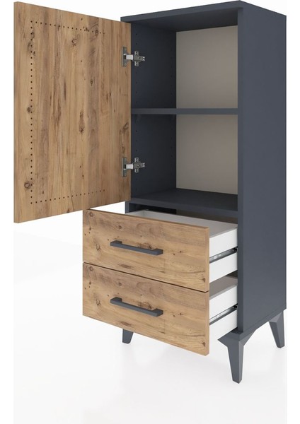 Arges Komodin 2 Raflı 2 Çekmeceli Tek Kapaklı 44X30X106 Antrasit-Çam fırsatları