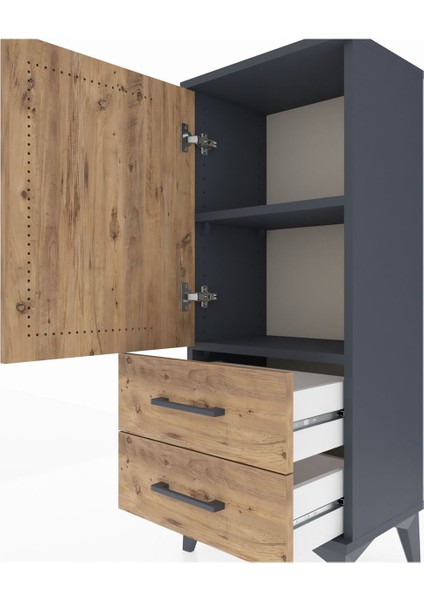 Arges Komodin 2 Raflı 2 Çekmeceli Tek Kapaklı 44X30X106 Antrasit-Çam indirimleri