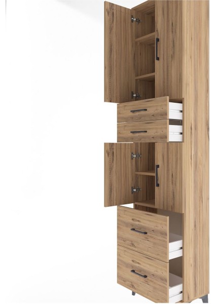 Arges Dolap 5 Raflı 4 Çekmeceli 4 Kapaklı 60X30X243 Çam-Çam indirimleri