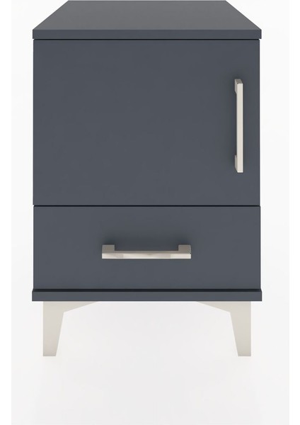Hyperion Komodin Tek Raflı Tek Çekmeceli Tek Kapaklı 44X44X64 Antrasit-Antrasit