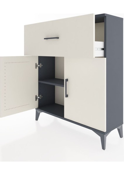 Arges Şifonyer Tek Raflı Tek Çekmeceli 2 Kapaklı 88X30X106 Antrasit-Aytaşı fırsatları