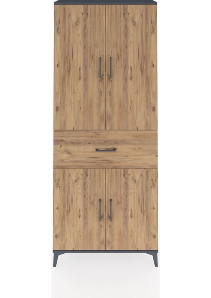 Arges Dolap 4 Raflı Tek Çekmeceli 4 Kapaklı 88X30X221 Antrasit-Çam
